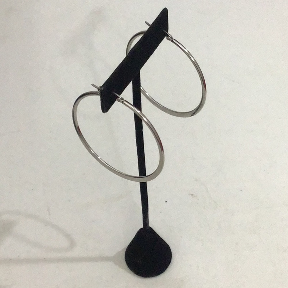 Hoop Silver Stainless Steel Large Pierced Earrings. Considered hypoallergenic.